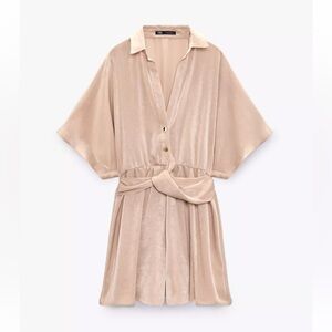 NWT Zara Satin Effect Knot Jumpsuit in Taupe Brown Ref. 8270/608